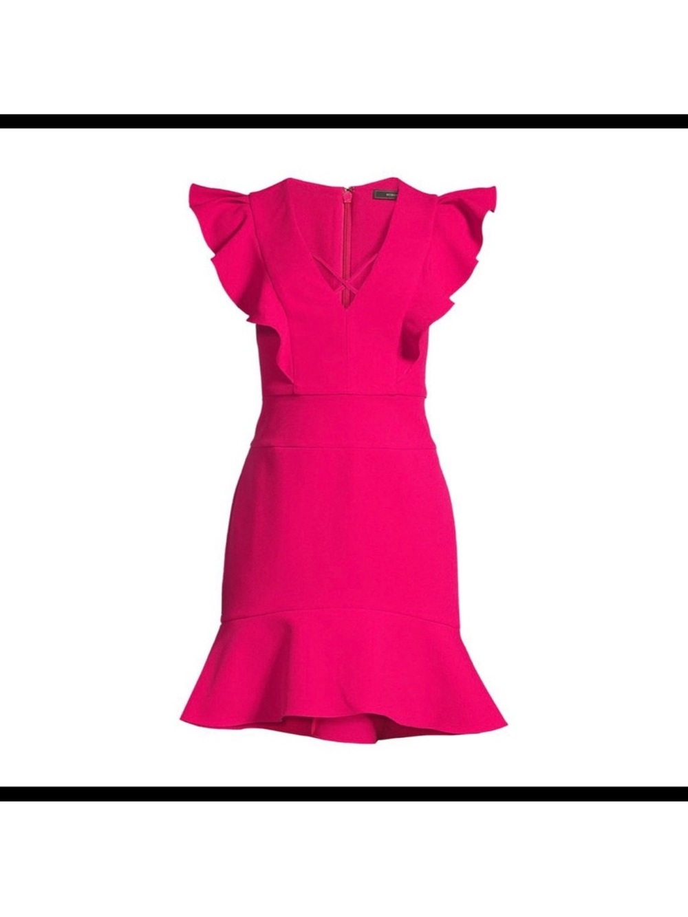 BCBGMaxAzria Magenta Ruffle-Trim Sheath Midi Dress size 0